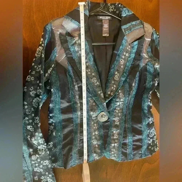 Bisou Bisou Patchwork Button Front Whimsy Goth Office Siren Blazer Size 12 - Picture 12 of 12